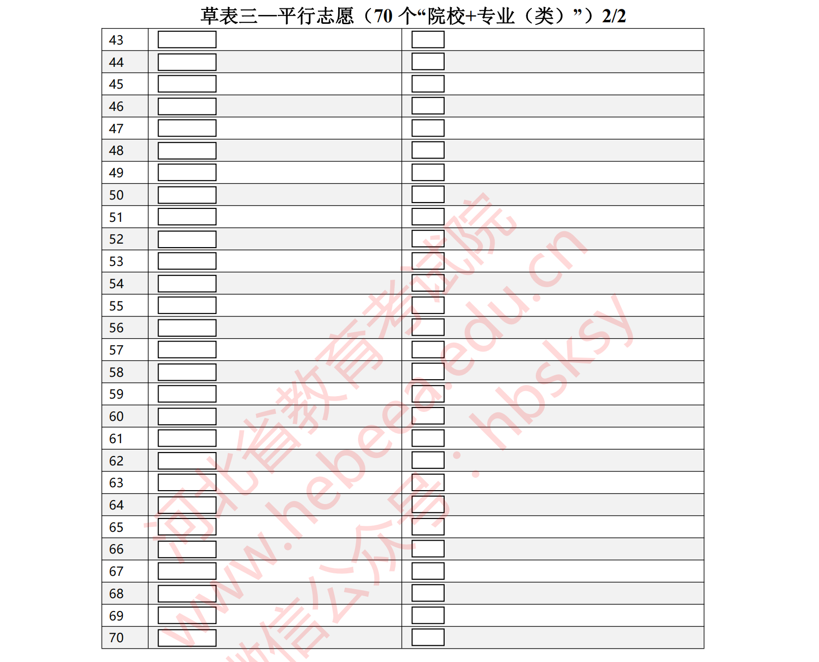 本科提前批b段志愿表